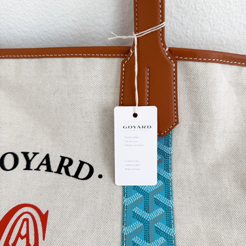 Goyard Belharra Shoulder Tote Bag in Reversible Turquoise & Tan - Picture 12 of 16
